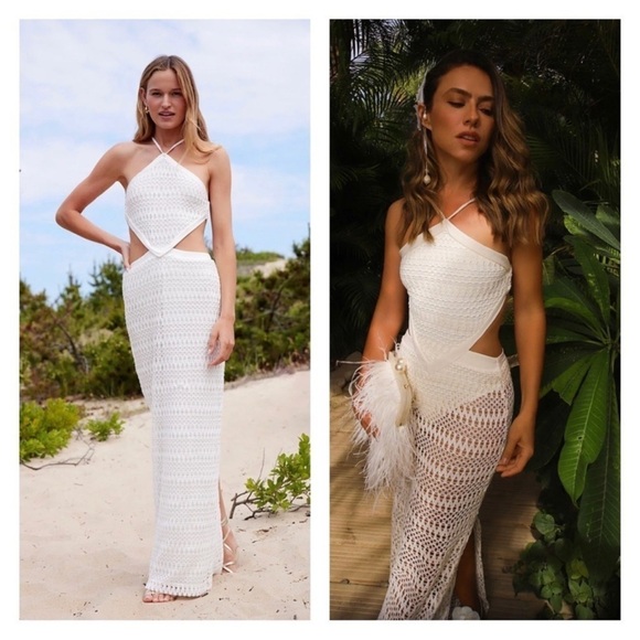 PatBO Dresses & Skirts - PATBO white ivory crochet halter beach cutout maxi dress - Size 10